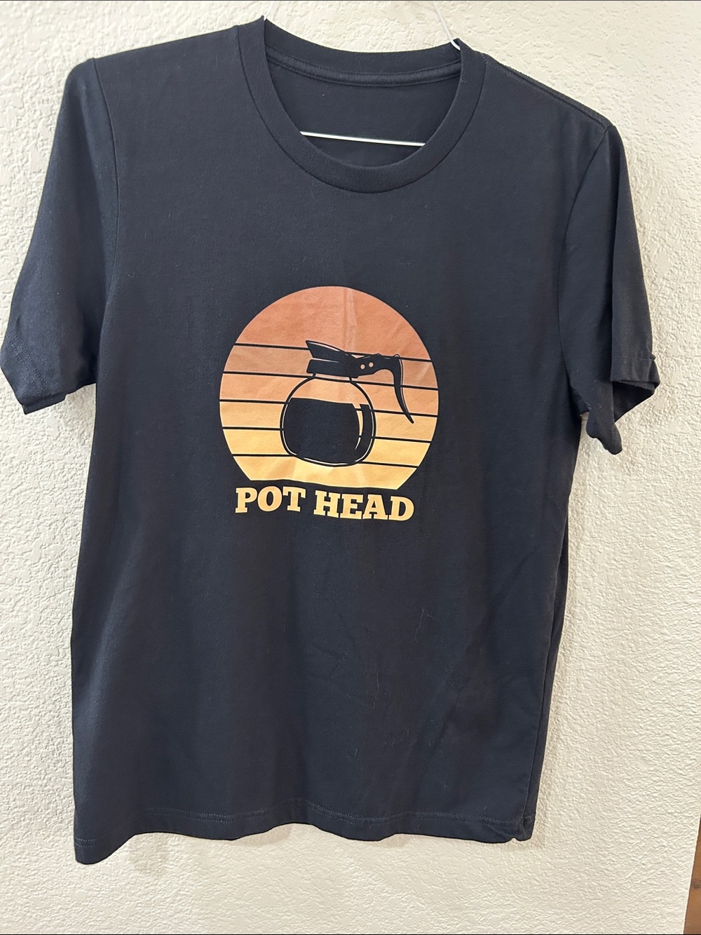 Men's Black 'Pot Head' Graphic Tee with Sunset Coffee Design